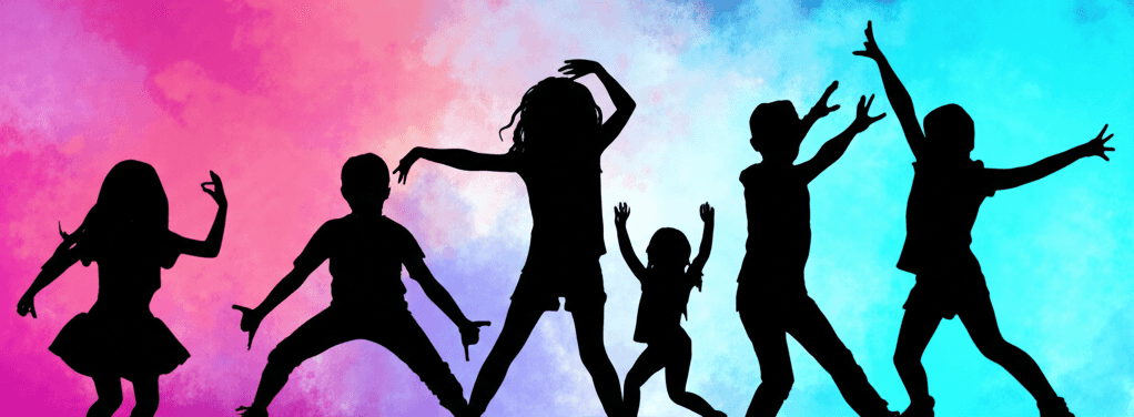 Dancing children silhouettes background
